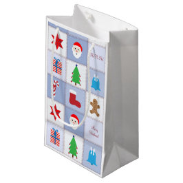 Weihnachtsmuster Kleine Geschenktasche - Blau Geschenktüte