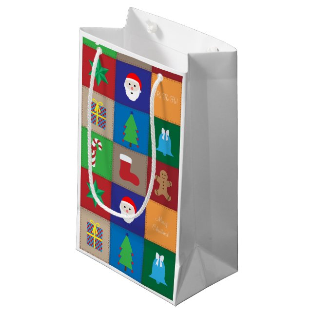 Weihnachtsmuster Kleine Geschenktasche - farbenfro Geschenktüte (Vorderseite Schrägansicht)