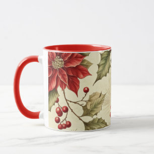 Weihnachtsmuster mit alten Poinsettien und Beeren Tasse