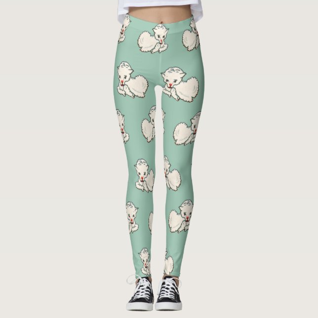 Weihnachtsmuster mit Baby Lamb auf Green Leggings (Vorderseite)