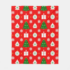 Weihnachtsmuster mit Bäumen, Schneeflocken Fleecedecke