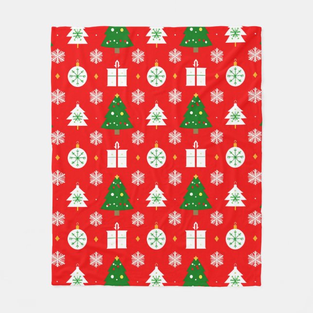Weihnachtsmuster mit Bäumen, Schneeflocken Fleecedecke (Vorderseite)