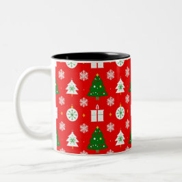 Weihnachtsmuster mit Bäumen, Schneeflocken Zweifarbige Tasse