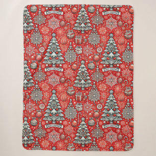 Weihnachtsmuster mit Bäumen und Schneeflocken Sherpadecke