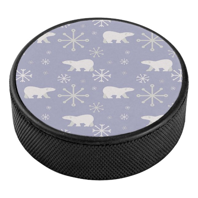 Weihnachtsmuster mit Eisbären und Schneeflocken Eishockey Puck (3/4)