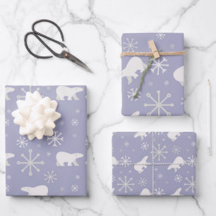 Weihnachtsmuster mit Eisbären und Schneeflocken Geschenkpapier Set