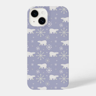 Weihnachtsmuster mit Eisbären und Schneeflocken iPhone 14 Hülle