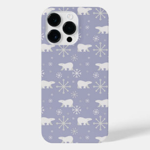 Weihnachtsmuster mit Eisbären und Schneeflocken iPhone 14 Pro Max Hülle