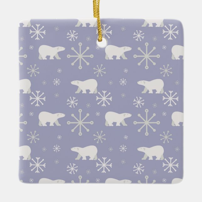 Weihnachtsmuster mit Eisbären und Schneeflocken Keramikornament (Vorderseite)