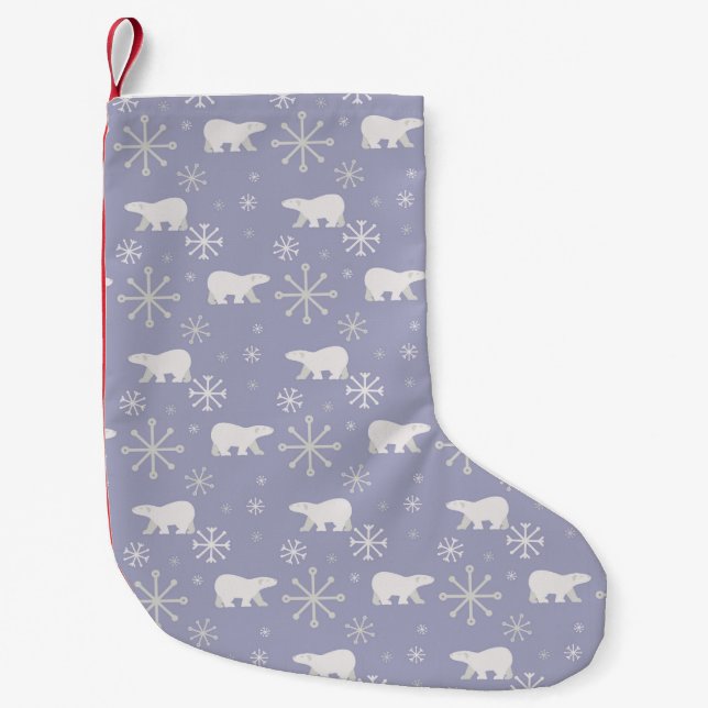 Weihnachtsmuster mit Eisbären und Schneeflocken Kleiner Weihnachtsstrumpf (Vorderseite)