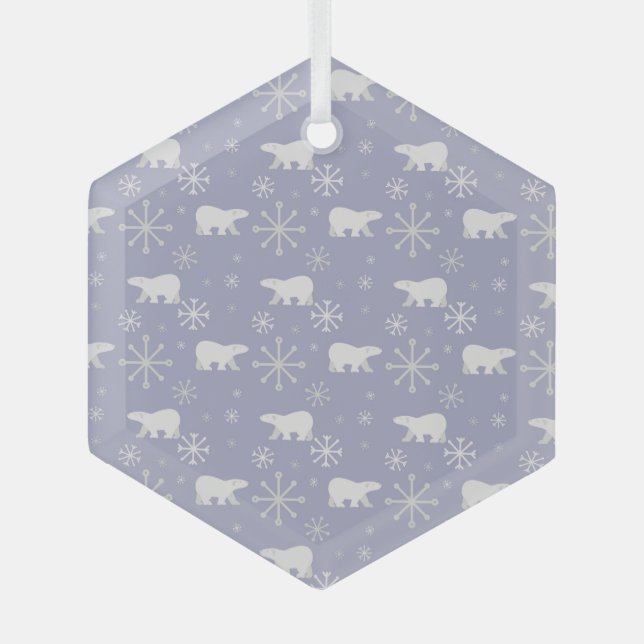 Weihnachtsmuster mit Eisbären und Schneeflocken Ornament Aus Glas (Vorderseite)