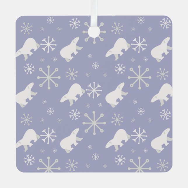 Weihnachtsmuster mit Eisbären und Schneeflocken Ornament Aus Metall (Vorderseite)