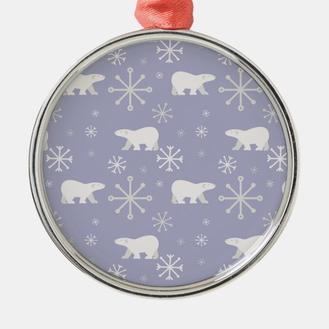 Weihnachtsmuster mit Eisbären und Schneeflocken Ornament Aus Metall (Vorne)