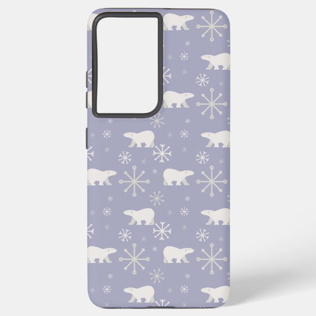 Weihnachtsmuster mit Eisbären und Schneeflocken Samsung Galaxy Hülle (Rückseite)