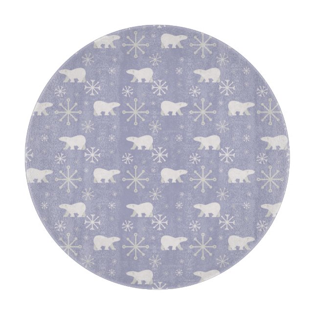 Weihnachtsmuster mit Eisbären und Schneeflocken Schneidebrett (Vorderseite)