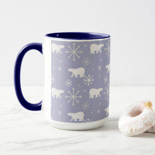 Weihnachtsmuster mit Eisbären und Schneeflocken Tasse