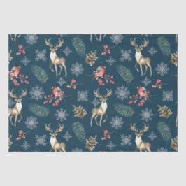 Weihnachtsmuster mit Hirschen und Bullfinches blau Seidenpapier