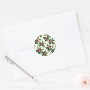 Weihnachtsmuster mit Holly-Blätter und Red Berry Runder Aufkleber