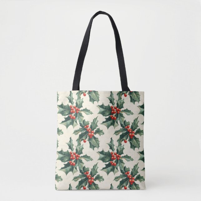 Weihnachtsmuster mit Holly-Blätter und Red Berry Tasche (Vorderseite)