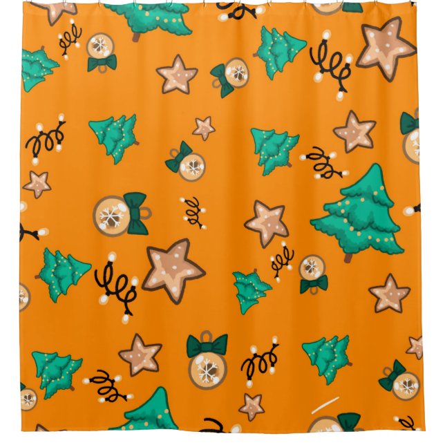Weihnachtsmuster mit Kerzen, Tangerinesbackgrou Duschvorhang (Vorderseite)