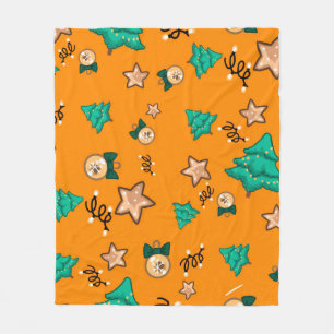 Weihnachtsmuster mit Kerzen, Tangerinesbackgrou Fleecedecke