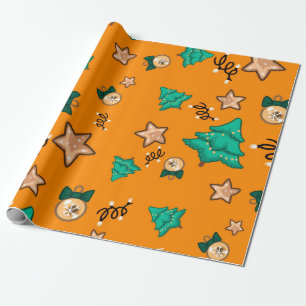 Weihnachtsmuster mit Kerzen, Tangerinesbackgrou Geschenkpapier