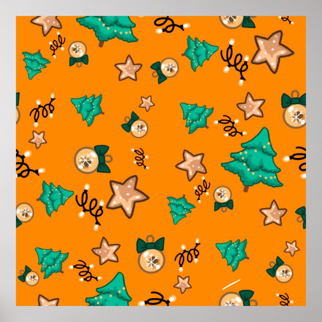 Weihnachtsmuster mit Kerzen, Tangerinesbackgrou Poster (Vorne)