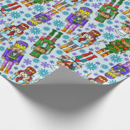 Weihnachtsmuster mit Nussknacker und Schneeflocken Geschenkpapier
