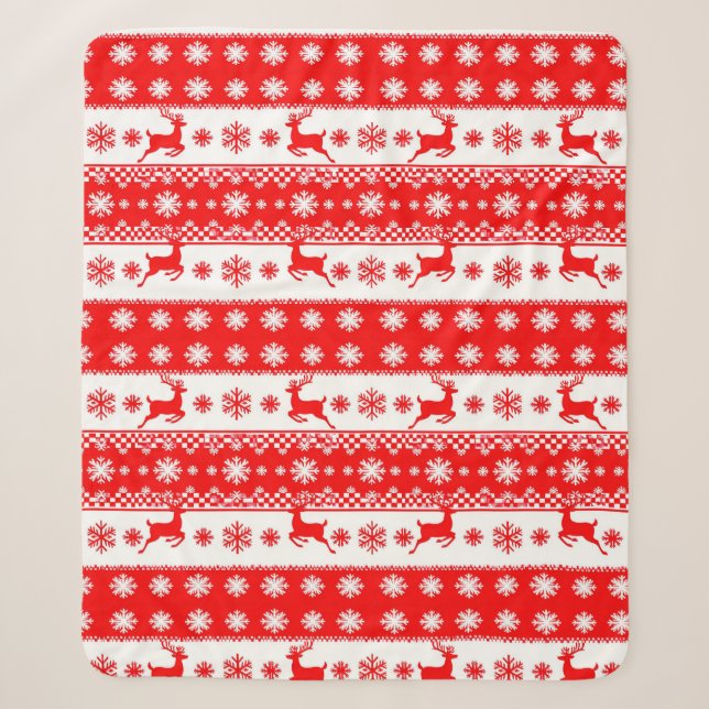 Weihnachtsmuster mit Rentier und Schneeflocken Sherpadecke (Vorderseite)