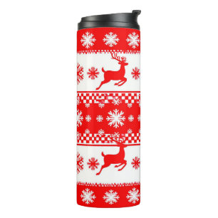 Weihnachtsmuster mit Rentieren und Schneeflocken Thermosbecher