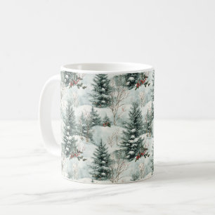 Weihnachtsmuster mit Schneewald und Pinienbäumen Kaffeetasse