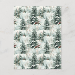 Weihnachtsmuster mit Schneewald und Pinienbäumen Postkarte