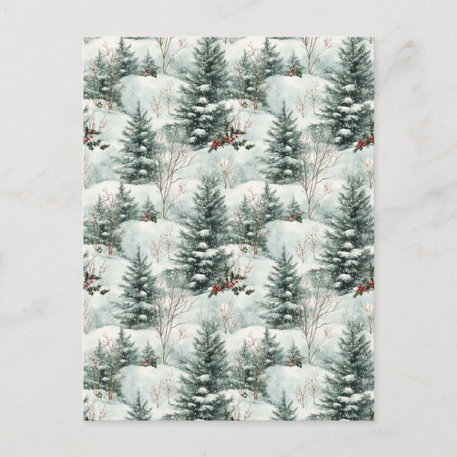 Weihnachtsmuster mit Schneewald und Pinienbäumen Postkarte (Vorderseite)