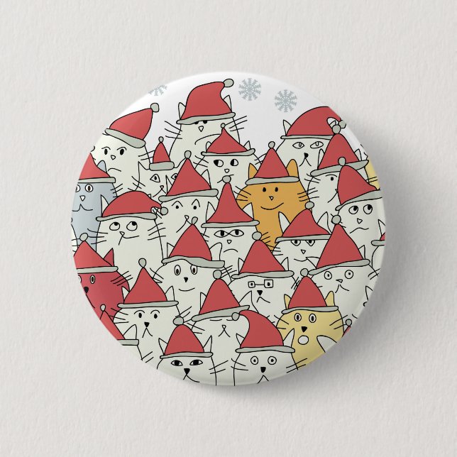 Weihnachtsmuster mit vielen lustigen Katzen Button (Vorderseite)