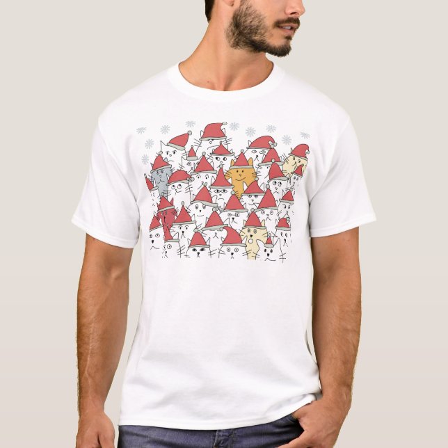 Weihnachtsmuster mit vielen lustigen Katzen T-Shirt (Vorderseite)