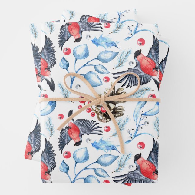 Weihnachtsmuster mit Vögeln und Bereren Geschenkpapier Set (Beispiel)