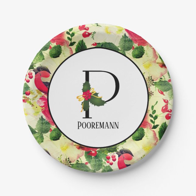 Weihnachtsmuster Monogramm Initial P Personalisier Pappteller (Vorderseite)