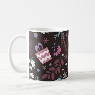 Weihnachtsmuster nahtlos mit Baum, Schnee, Geschen Kaffeetasse