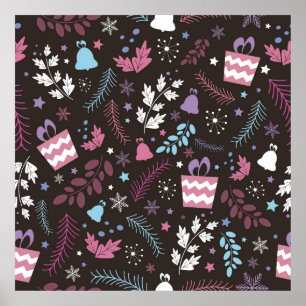 Weihnachtsmuster nahtlos mit Baum, Schnee, Geschen Poster