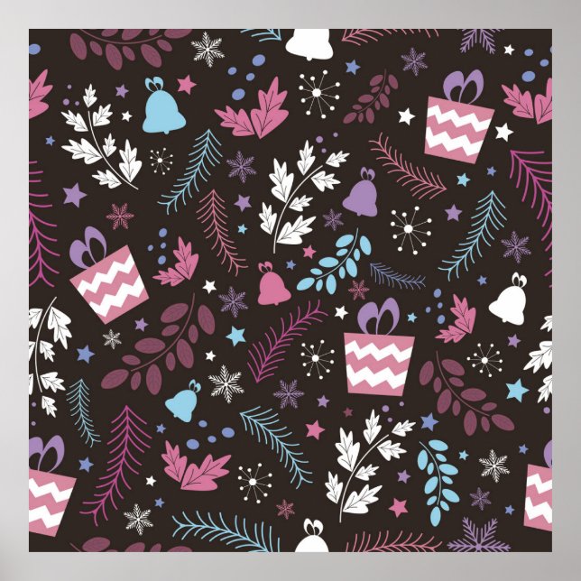 Weihnachtsmuster nahtlos mit Baum, Schnee, Geschen Poster (Vorne)