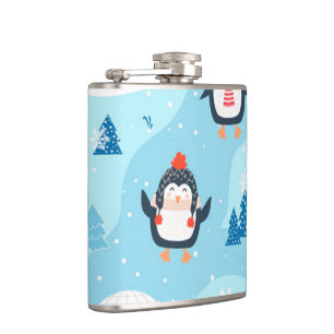 Weihnachtsmuster nahtlos mit Pinguin Flachmann