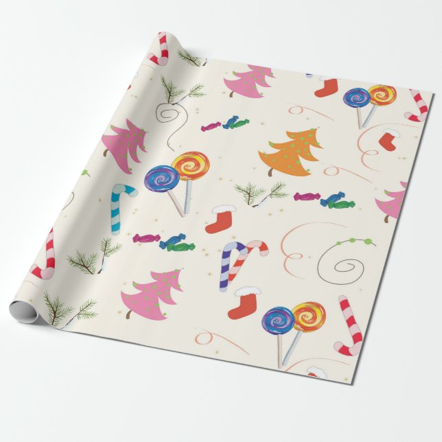 Weihnachtsmuster Niedlich süße Bonbons Geschenkpapier (Ungerollt)