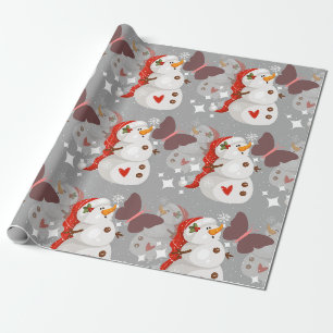Weihnachtsmuster Niedlicher Schneemann und Schmett Geschenkpapier