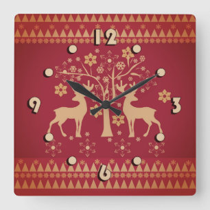 Weihnachtsmuster Quadratische Wanduhr