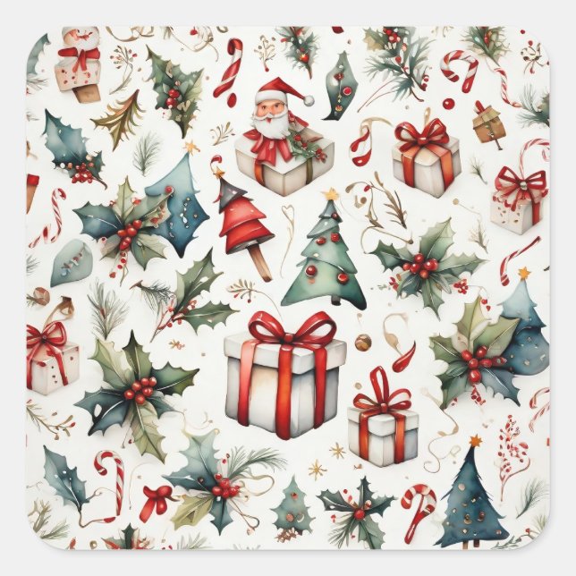 Weihnachtsmuster Quadratischer Aufkleber (Vorderseite)