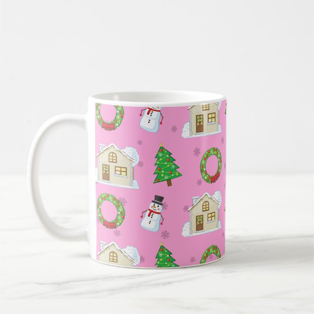 Weihnachtsmuster - Rosa Hintergrund Kaffeetasse (Links)