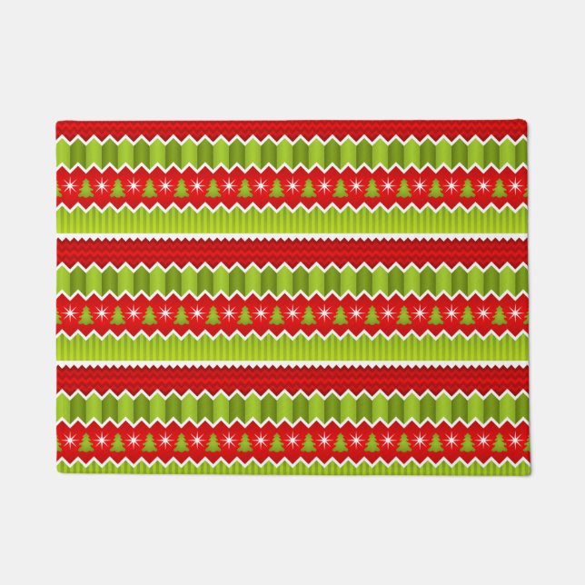 Weihnachtsmuster Rot und Grün Zickzack Streifen Fußmatte (Vorderseite)