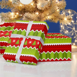 Weihnachtsmuster Rot und Grün Zickzack Streifen Geschenkpapier