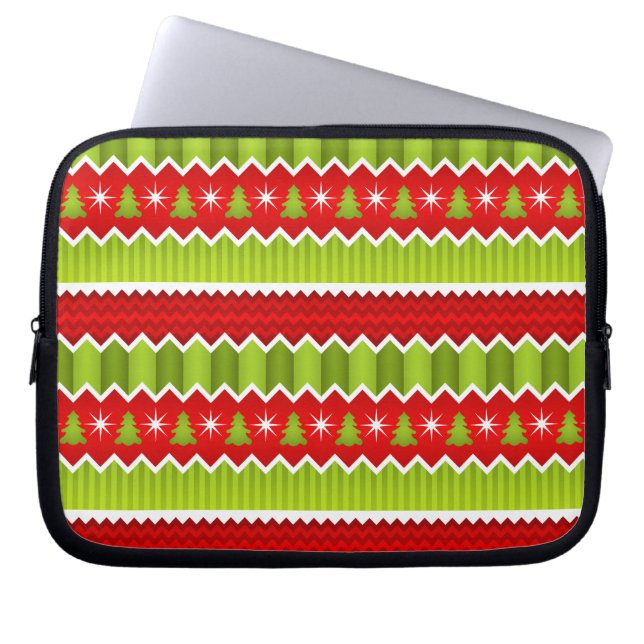 Weihnachtsmuster Rot und Grün Zickzack Streifen Laptopschutzhülle (Vorderseite)