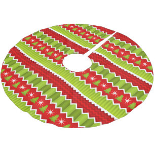 Weihnachtsmuster Rot und Grün Zickzack Streifen Polyester Weihnachtsbaumdecke